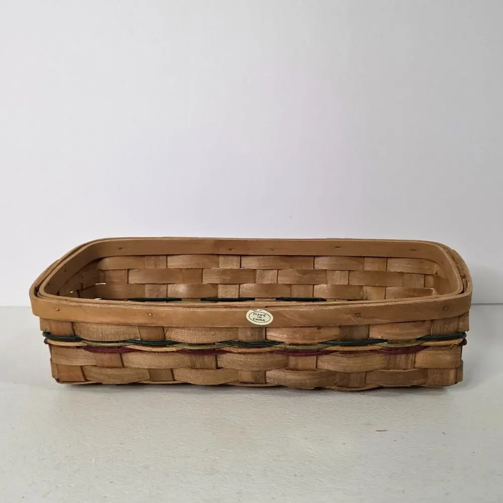 Woven Rectangular Basket Wood Splint Storage Organizer Wall Farmhouse Decor